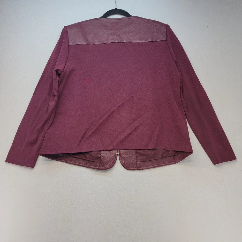 Nygard Collection Leather Knit Jacket Womens XL Burgundy Zip Mixed Media - Picture 2 of 7